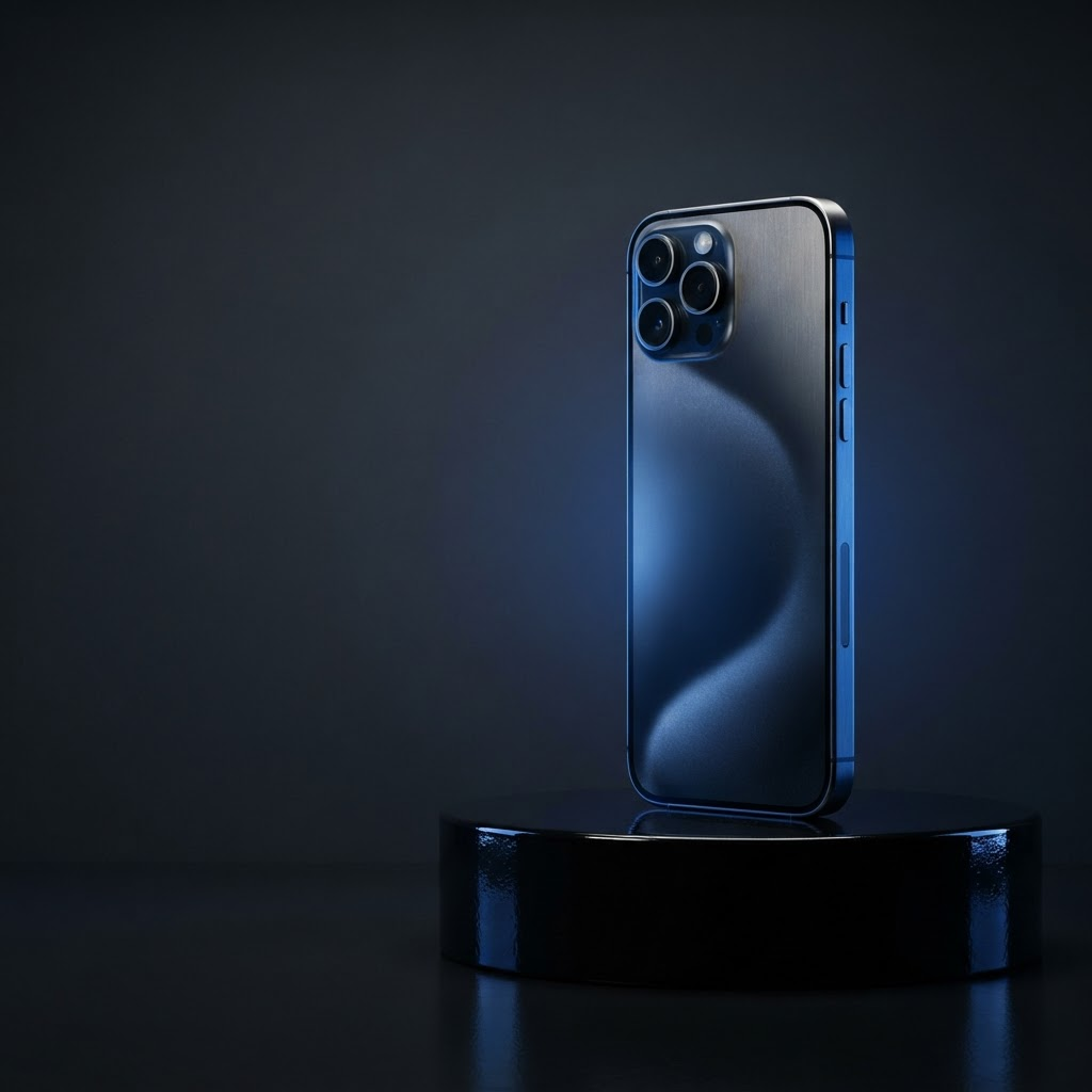 Titanium iPhone lit in a dark studio
